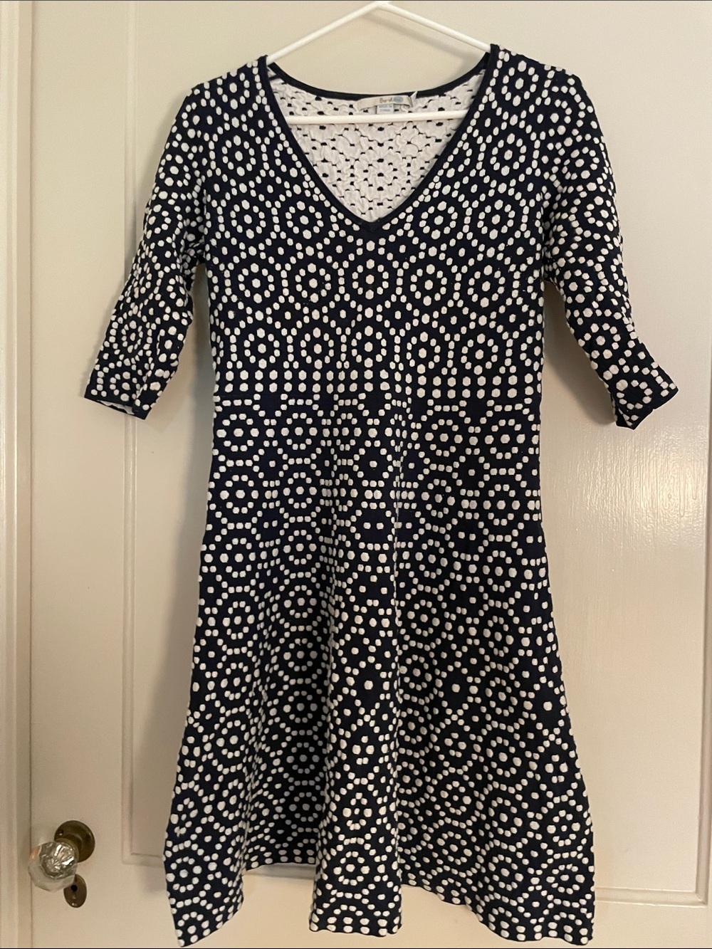 Boden Navy and White V‑Neck Fit & Flare Midi Dress